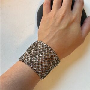 Elegant Silver Mesh style gray seed beads Bracelet